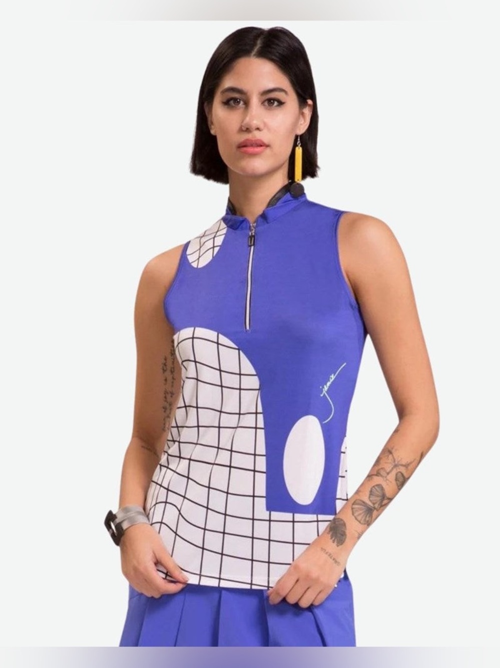 Jamie Sadock Women’s Sleeveless Golf Polo L Razzmataxx Grid Print